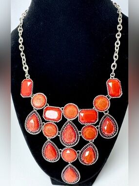 Charming Charlie Statement Orange Multi-Stone Bib Necklace #1754